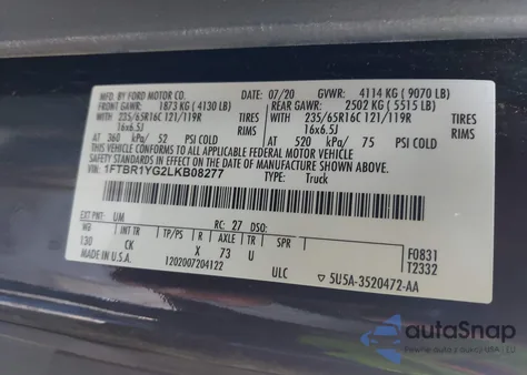 2020 Ford Transit-250 from USA, damaged, VIN 1FTBR1YG2LKB08277